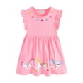 thumbnail image 4 of Girls Dresses Back To School Ruffle Trim Ruched Sleeveless Crew Neck Cartoon Print Dress Girls School Uniform Size 3 Y, 4 of 7