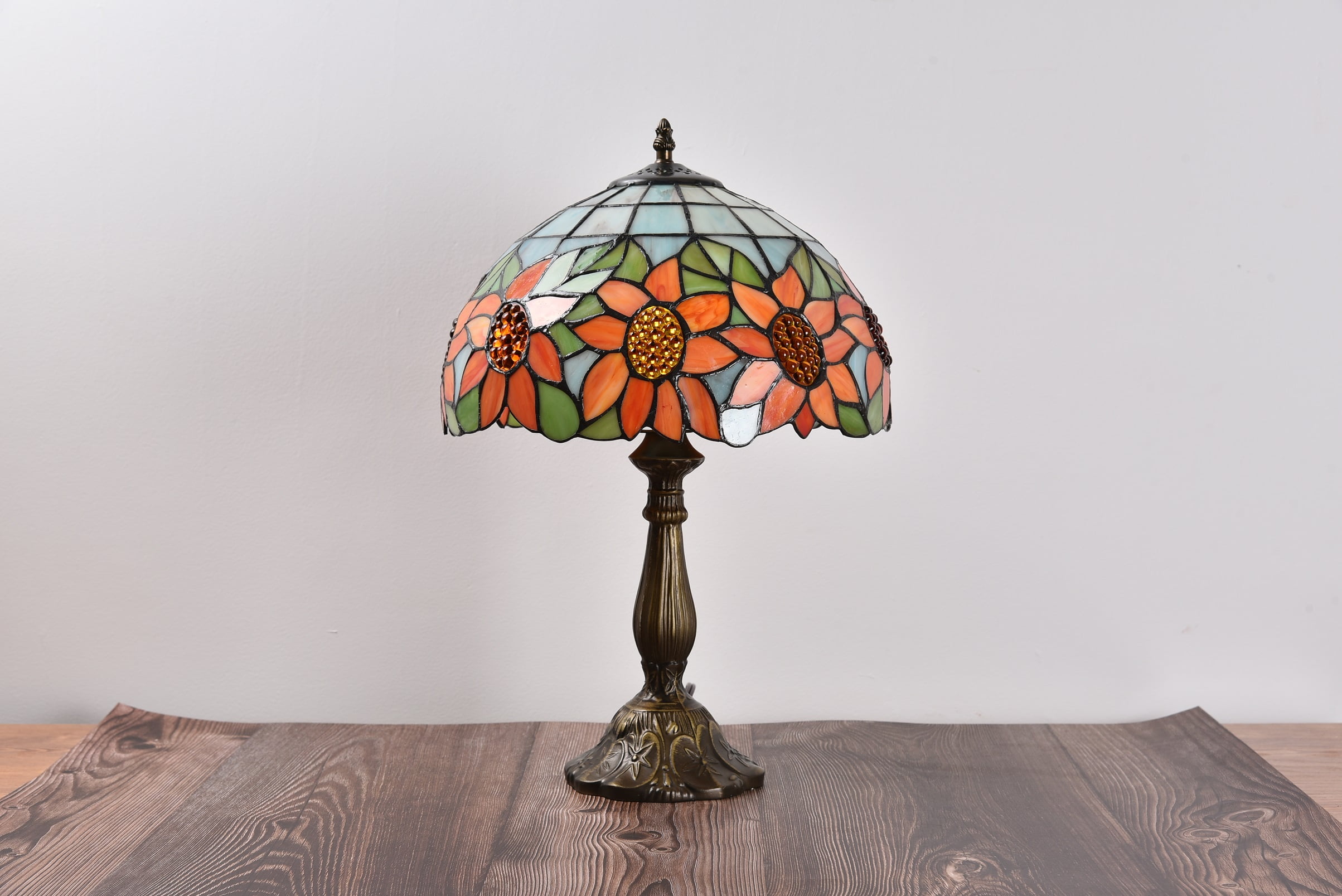 Orinova Tiffany Style Table Lamp Rose Bedside Desk LED Lamp Shades Bedroom Stained-Glass 18.1'' H Multi-Color