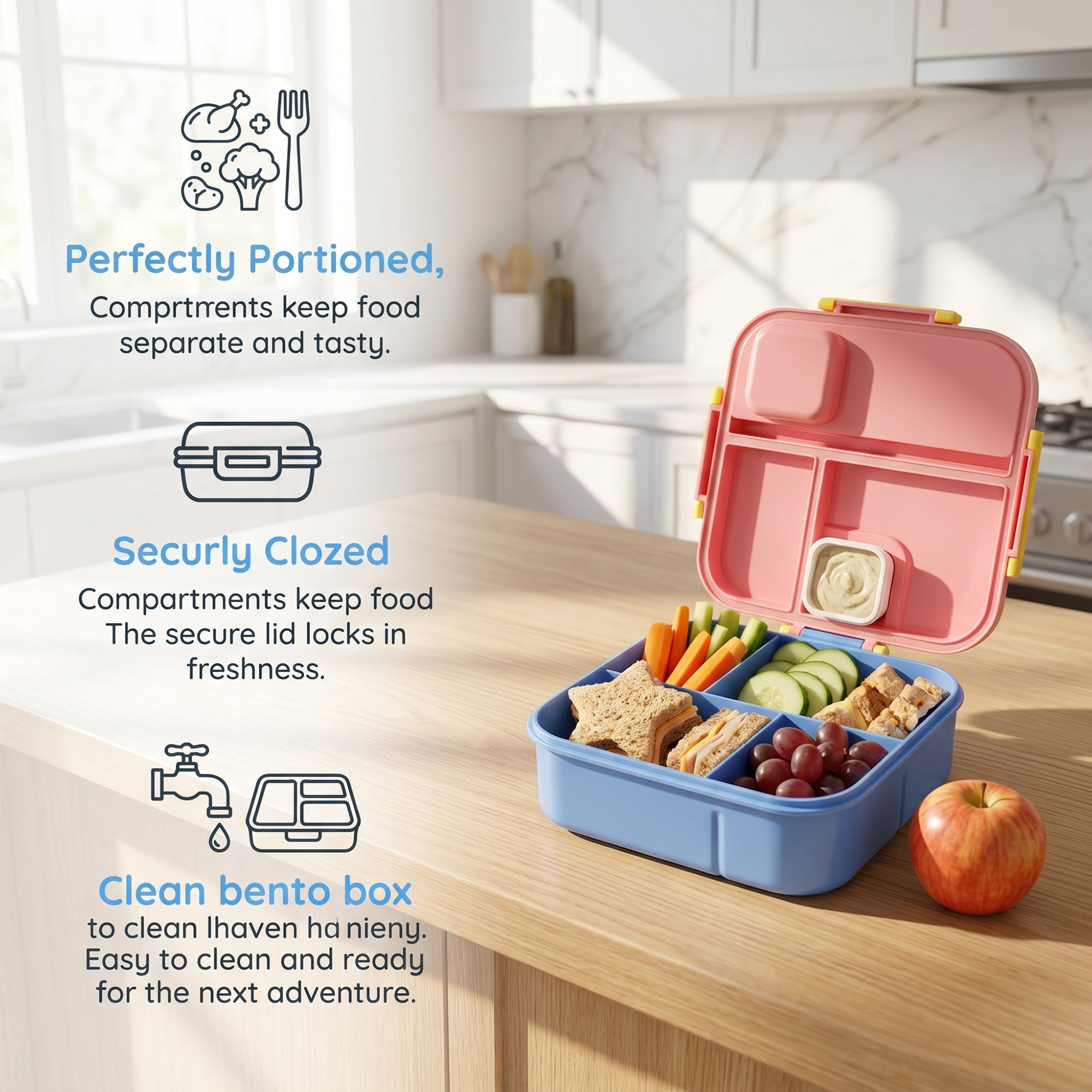 Unique Bargains Portable Leak-Proof Meal Lunch Bento Box Pink