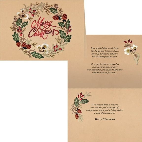 Embroidered Christmas Wreath Card set of 20