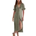 thumbnail image 2 of Gspmoly Robe pour Femmes, Robe d'Été Européenne à Manches Courtes Col en V avec Boutons et Nœud, Robe Longue à Manches Courtes Col en V et Cheville, Robes de Travail pour Femmes jusqu'à 60 % de Réduction, 2 of 3