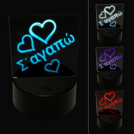 

I Love You in Greek Hearts LED Night Light Sign 3D Illusion Desk Nightstand Lamp