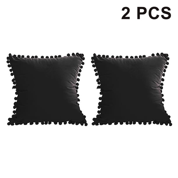 Fundas de cojín con pompones Partículas suaves Fundas de cojín sólido de terciopelo 45X 45cm para sofá Dormitorio Coche, paquete de 2 Adepaton 2034656-3