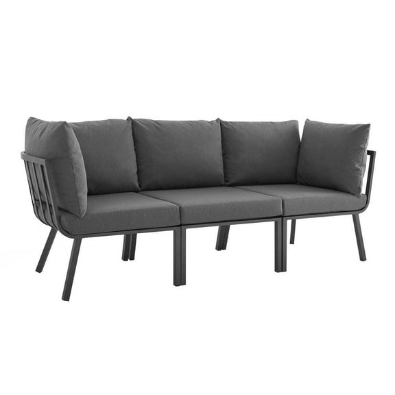 Modway Riverside 3 Piece Outdoor Patio Aluminum Sectional Sofa Set in Gray Charcoal