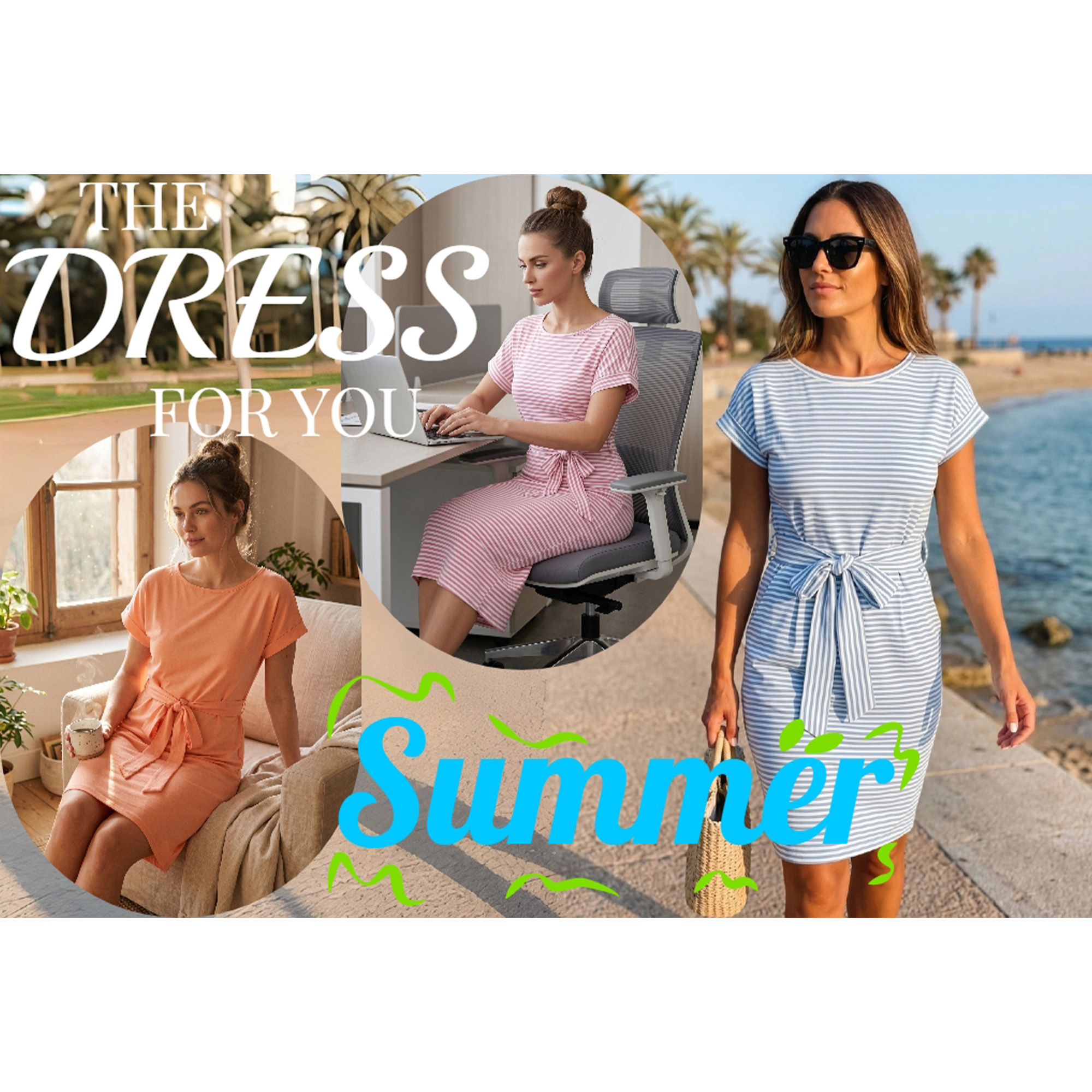 UVN Women's Striped Midi T-Shirt Dress with Pockets photo 5