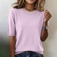 thumbnail image 2 of Resicozy Womens Short Sleeve Sweaters Cropped Crewneck Business Casual Lightweight Sweater Tops 2026 Spring Summer Sweaters Purple Pink L, 2 of 7