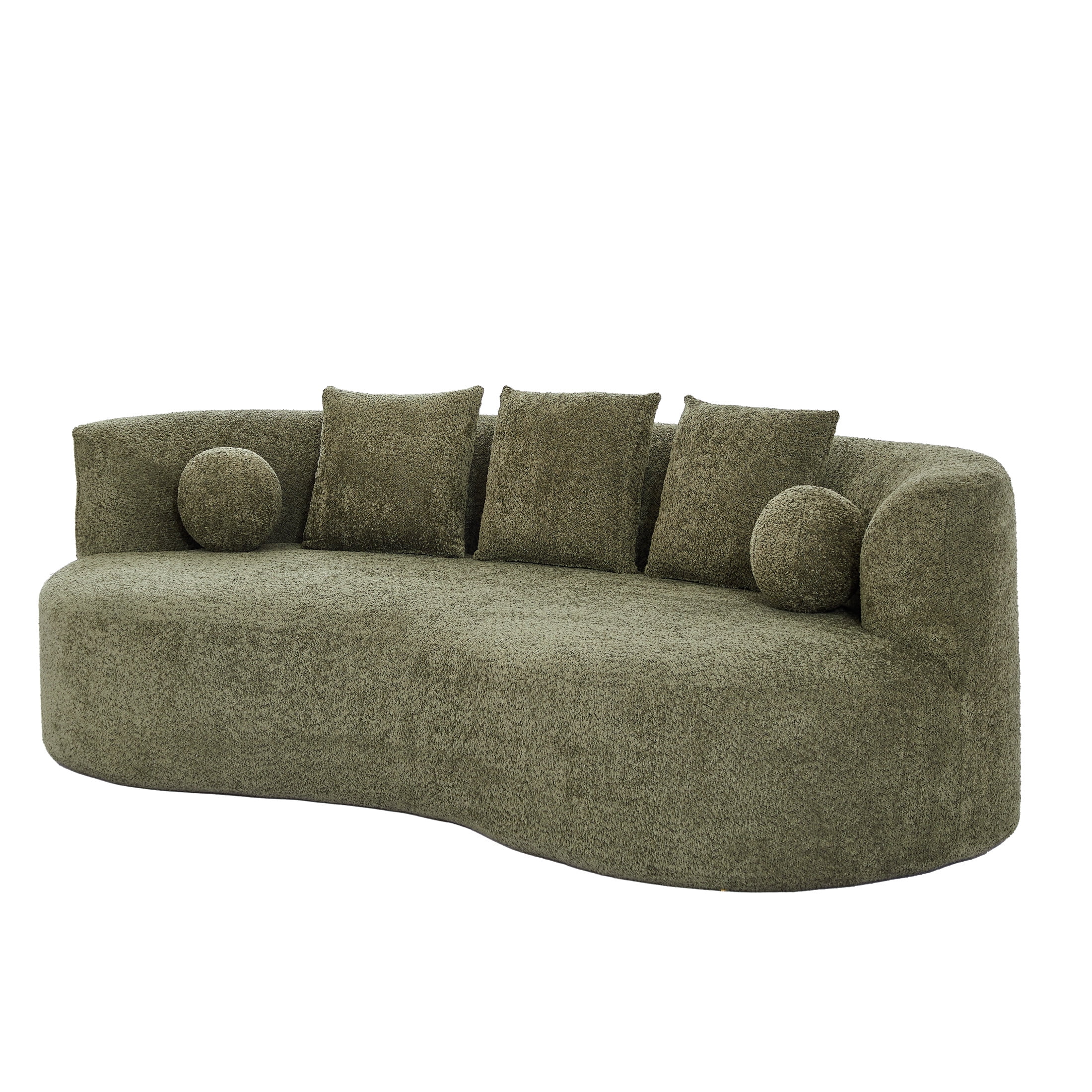 Christopher Knight Home 90" Curved Boucle Sofa with Pillows, Modern 3-Seat Upholstered Couch, Forest Green