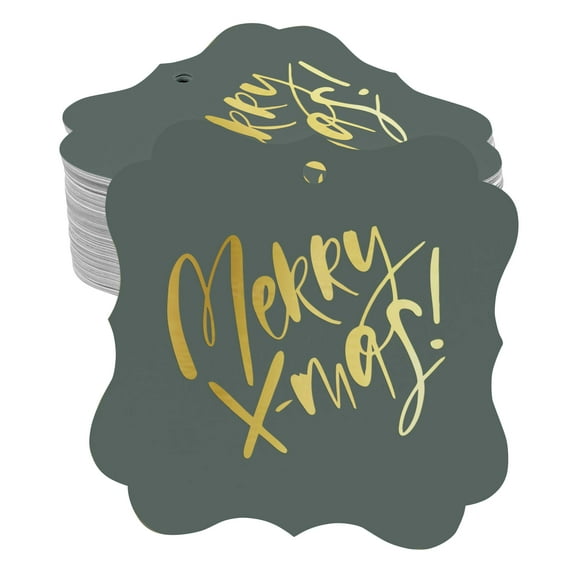Inkdotpot Pack Of 50 Real Gold Foil Bracket Shape Paper Tags Merry X-Mas Christmas Favor Hang Tags