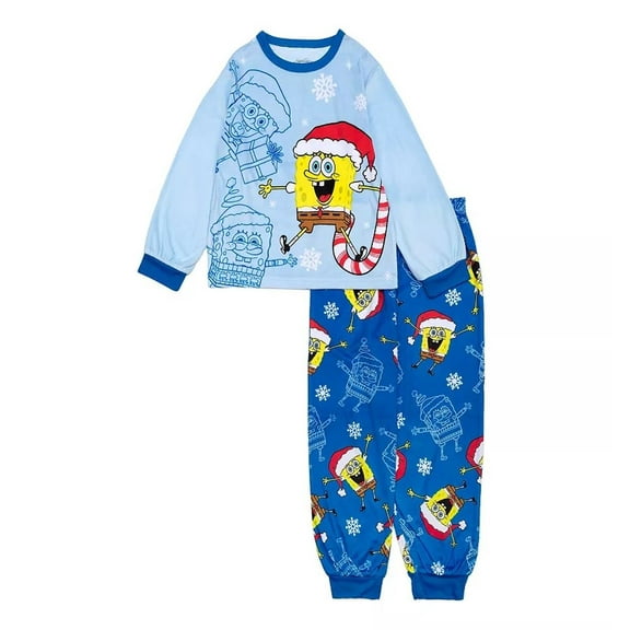 Santa Spongebob Squarepants Boy's Christmas Velvety Fleece Holiday Pajama Set, Size 12