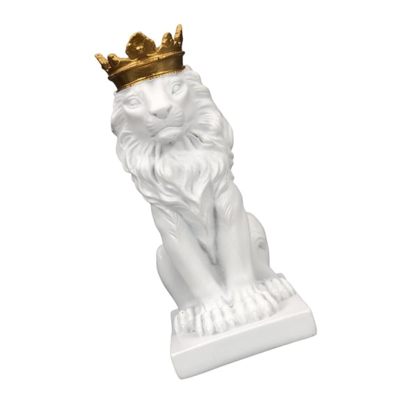 Decorative Lion with Crowned Sculpture Resin Table top Ornament for Living Room