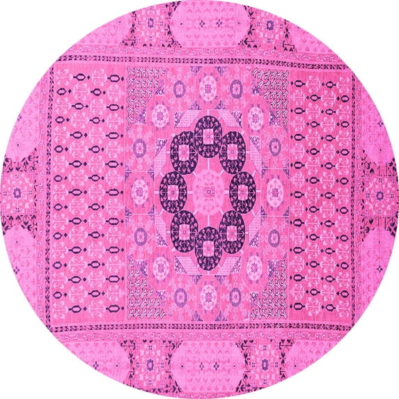 Ahgly Company Indoor Round Abstract Pink Modern Area Rugs, 5' Round