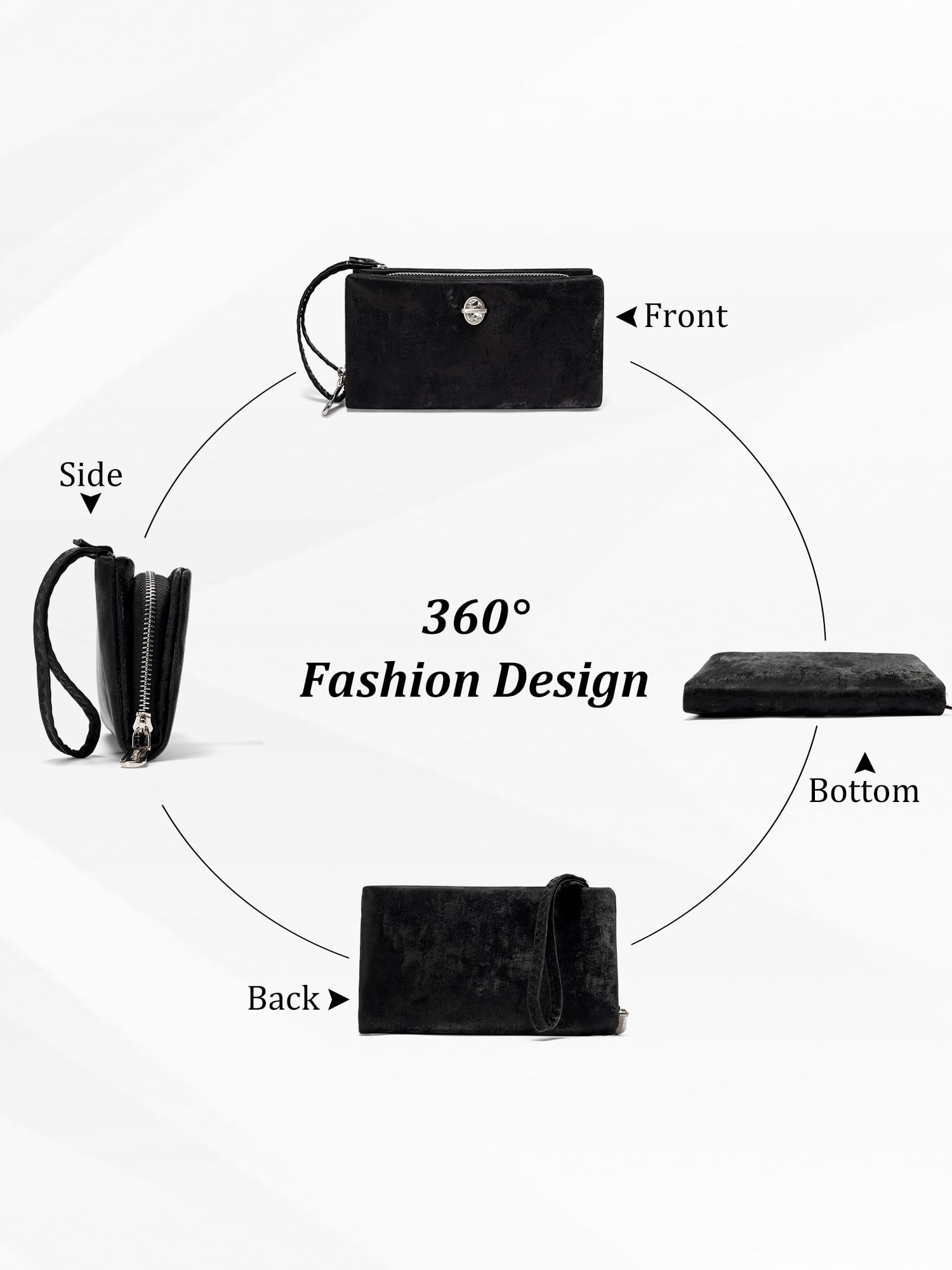 Punplita Women Wallet Leather Long Wallets for Women with Zipper and Card Holder