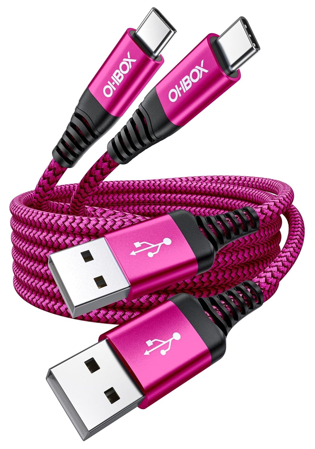 RGHJAR-USB C Cable 60W Fast Charging [2 Pack 3FT], USB A to USB C Cable for CarPlay, USB to Type C iPhone Charger Durable Braided USBC Cord for iPhone 17/16/15/Pro Max, Samsung Galaxy S23 and More-Ro