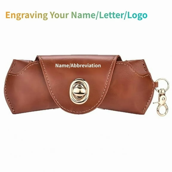 Portable Leather Glasses Case,Flexible Sunglasses Pouch Slim Case, Personalized Name & Number Anti-lost Glasses Case for Women Men Elderly and Children, Brown