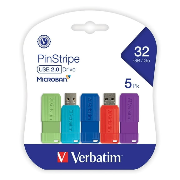 Verbatim PinStripe 32GB USB 2.0 Flash Drives Assorted Colors 5/Pack (70055) 24337402