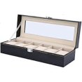 thumbnail image 3 of Watch Jewelry Storage Box, Men's Watch Box 6 10 Grid Faux Leather Display Box Lockable Storage Box, Men's Watch Box with Removable Cushion Stand Glass, 3 of 5