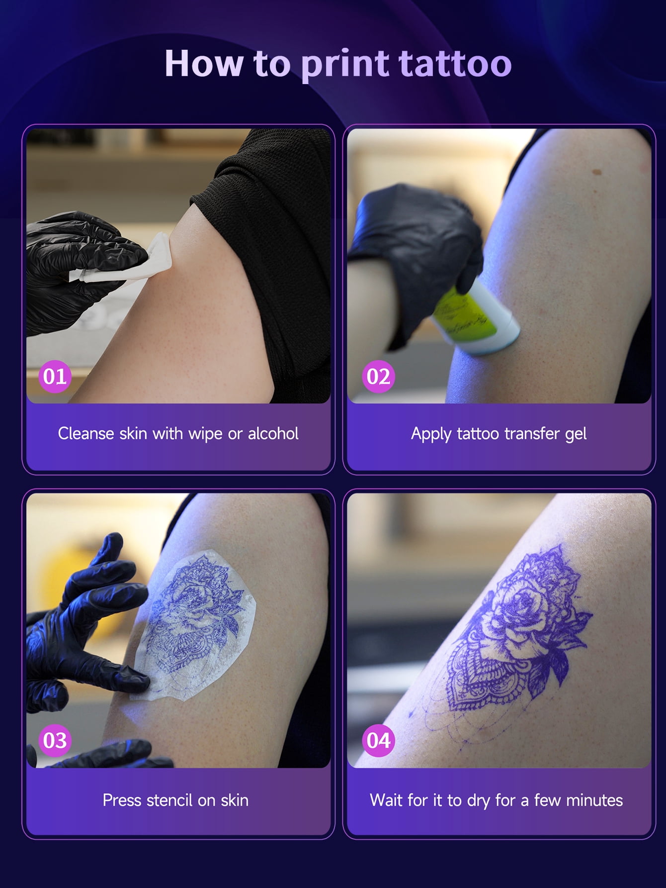 MT660 Wireless Tattoo Stencil Printer, Portable Thermal Transfer Machine with Bluetooth & USB, 10Pcs Stencil Paper Included, Compatible with iPhone/Android/PC, Black
