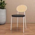 thumbnail image 2 of LeisureMod Leather Dining Chair Armless Rattan Back Side Chair Modern Accent Chair Comfortable Padded Seat Kitchen Chair with Powder-Coated Stainless Steel White Base Euston Collection in Charcoal, 2 of 7