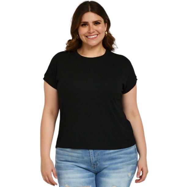 Playera básica BALAM 0067 Curvy Plus Size Negro Talla 40