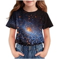 thumbnail image 4 of LNWUY Children's Summer Casual T-shirt Middle and Big Kids Starry Sky Printing Round Neck Short Sleeve Tops Shirt Black 13 Years, 4 of 6