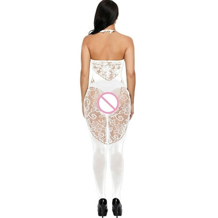 

dmqupv Womens Lingerie with Garter And Stockings Women Halter Lingerie Bodystocking Fishnet Lingerie Hot White One Size