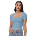 thumbnail image 3 of Women's Square Neck Tops Short Sleeve Crop Tops Workout Summer Clothes Casual Slim Fit T-Shirts, 3 of 6