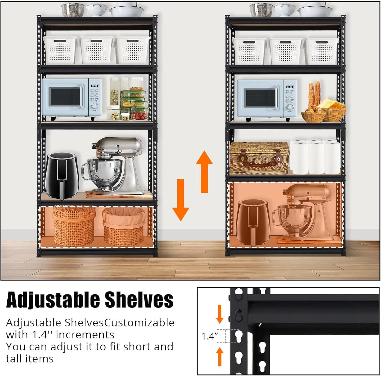 Heavy Duty Storage Shelves 36" x 18" x 72", 5 Tier Durable Metal Construction, Adjustable Shelving, Storage Utility Rack Shelf Unit for Garage, Kitchen, Warehouse