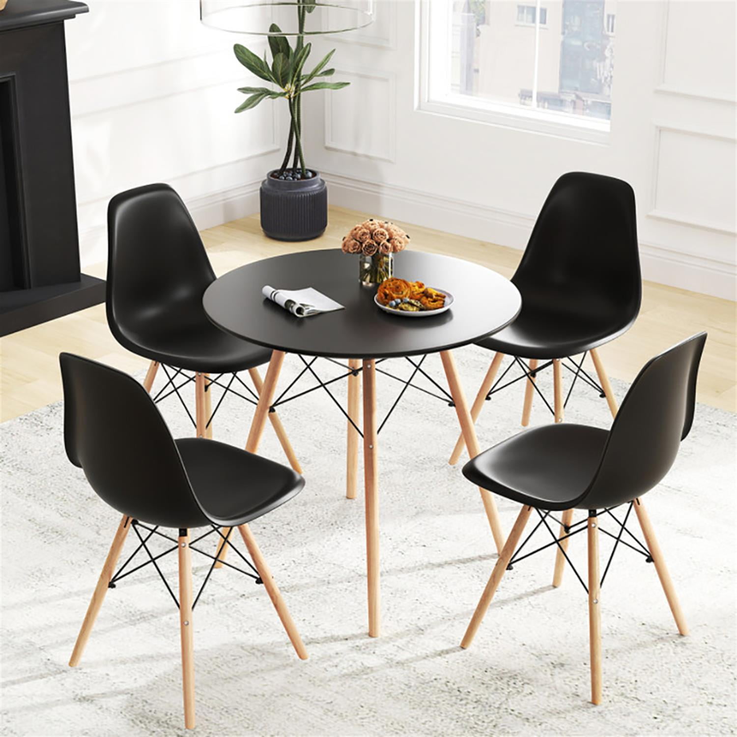 Demi Bonn 5-Piece Dining Table Set with 4 Chairs, 31"dustrial Kitchen Table with Metal Frame, Perfect for Small Space, Black