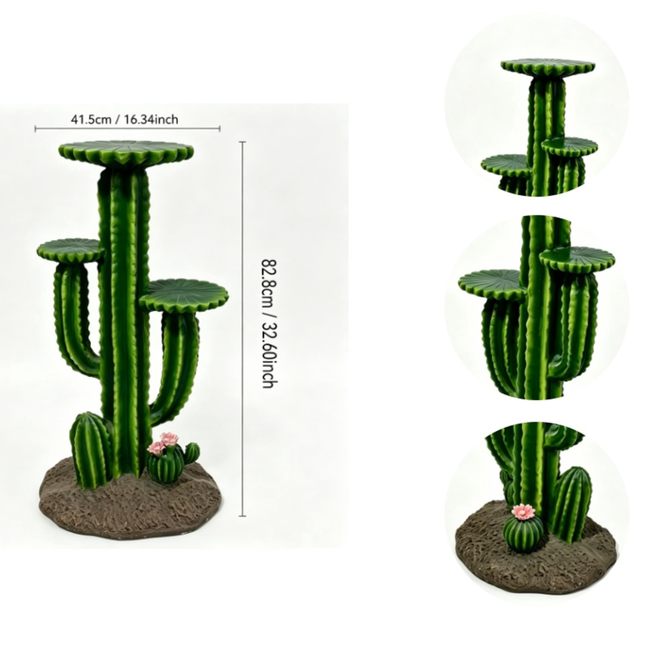 GDF Studio 32" Saguaro Cactus Plant Stand with 3 Display Shelves, Multi-Tier Weatherproof Resin Outdoor Garden Decor