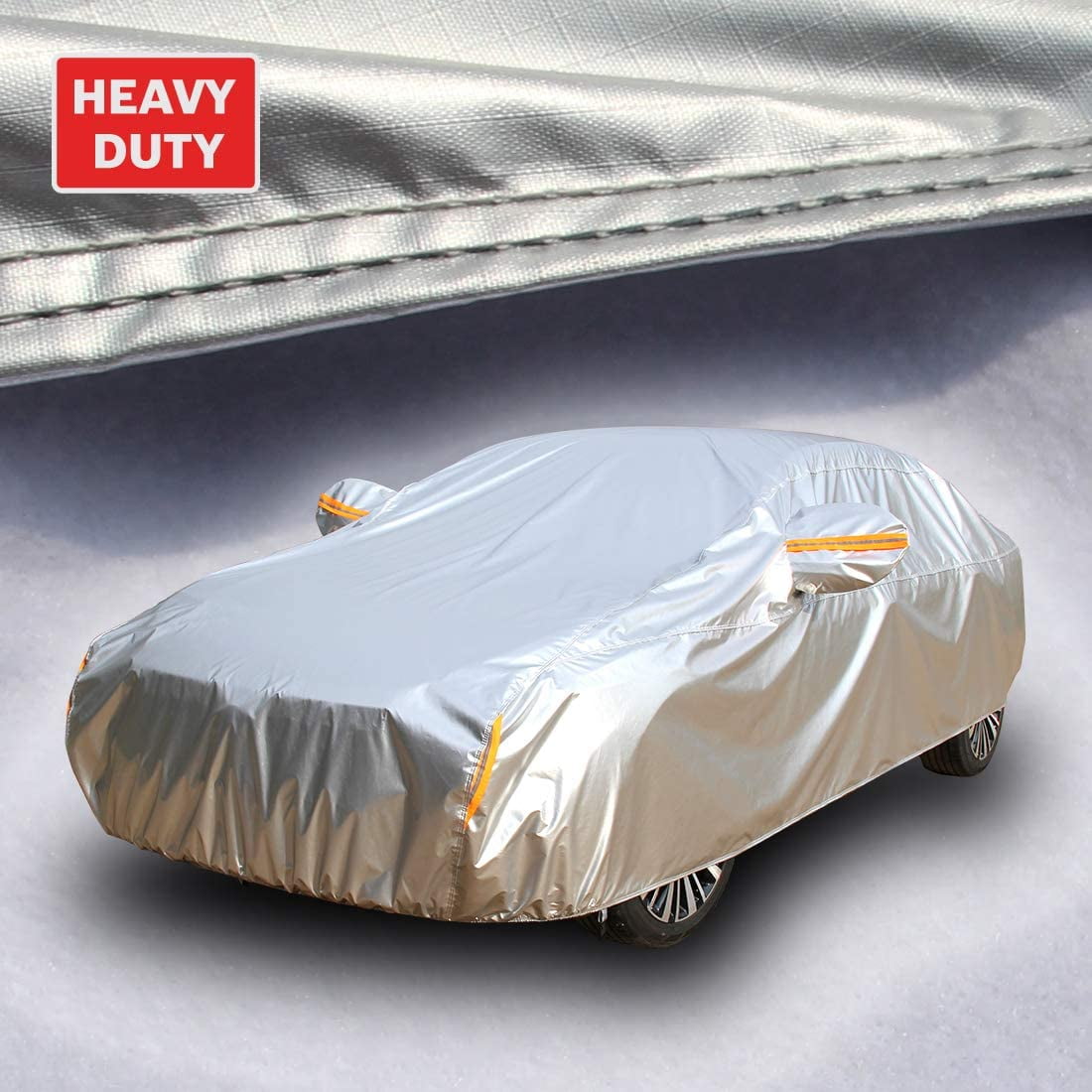 Tecoom Hard Shell Breathable Material Door Shape Zipper Design Waterproof UV-Proof Windproof Car Cover for All Weather Indoor Outdoor Fit 191-200 inches Sedan 
