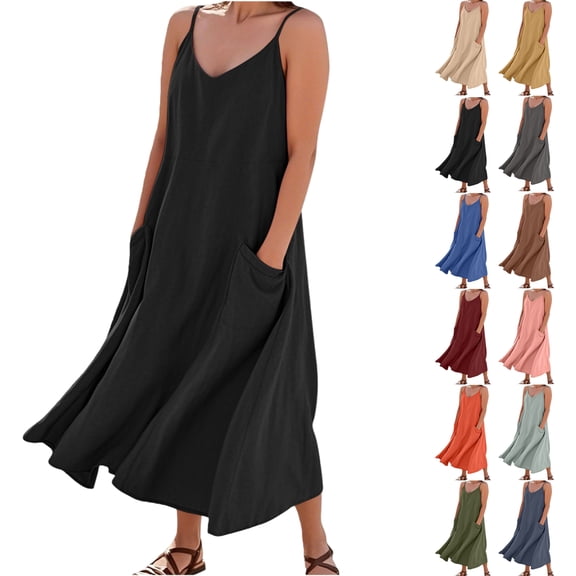 sovlvnd Summer Sale Womens Tank Dresses Casual Summer Floral Printed Slimming Sling Party Long Summer Dresses for Women Womens Summer Dresses