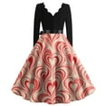 thumbnail image 3 of Valentine's Day Dresses for Women Long Sleev Vintage Love Heart Print V-Neck A-Line Cocktail Party Dress with Belt Vermilion 2XL, 3 of 3