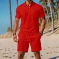 thumbnail image 2 of Men's Casual 2-Piece Quick-Dry Set, Loose Breathable Short Sleeve Polo Shirt and Elastic Waist Shorts, Summer Outfit For Travel and Sports,Red,XL, 2 of 5