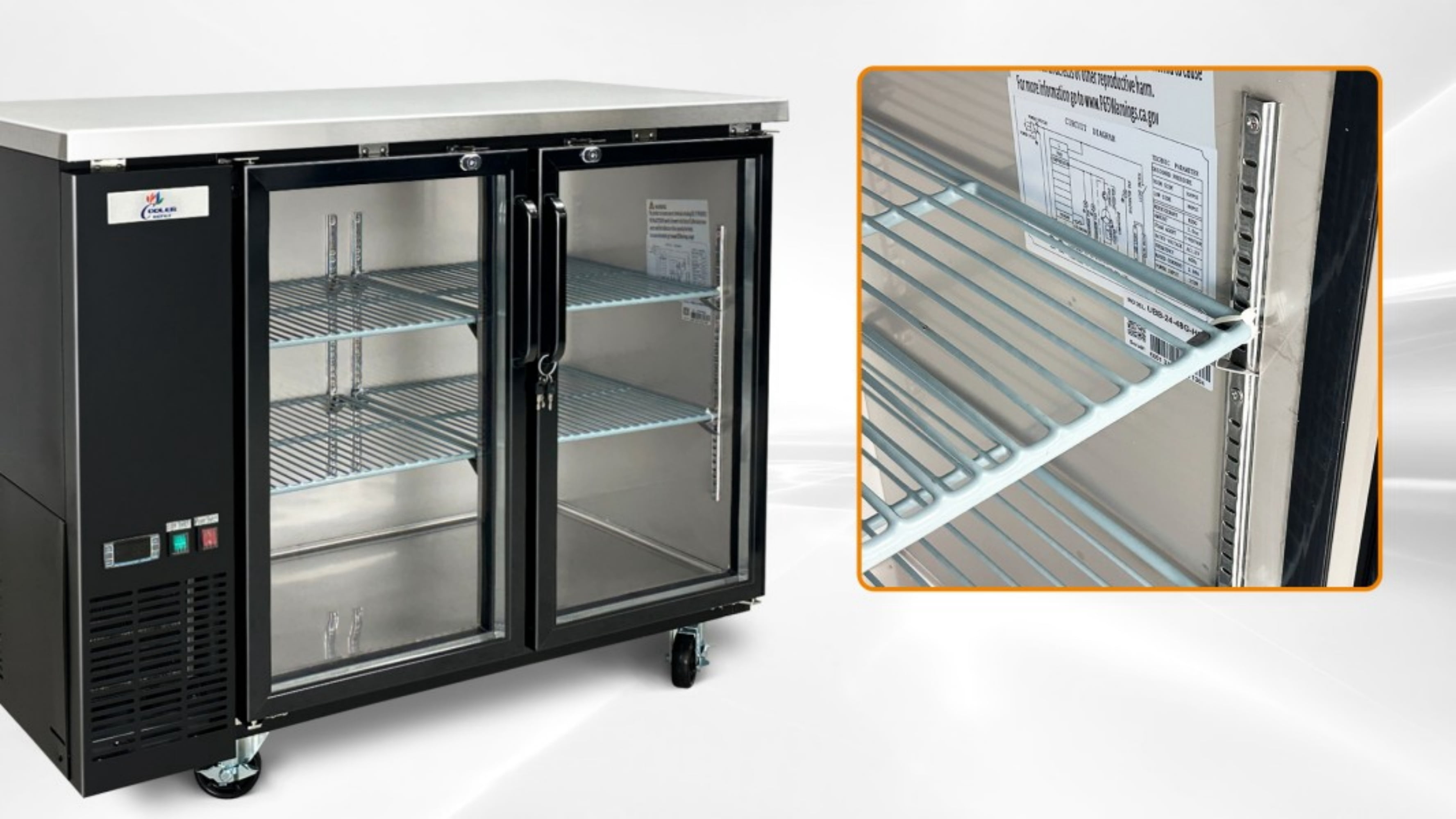 Cooler Depot NSF 48" Black Glass Door Back Bar Beer Cooler, 11.23 cu ft, Digital Display
