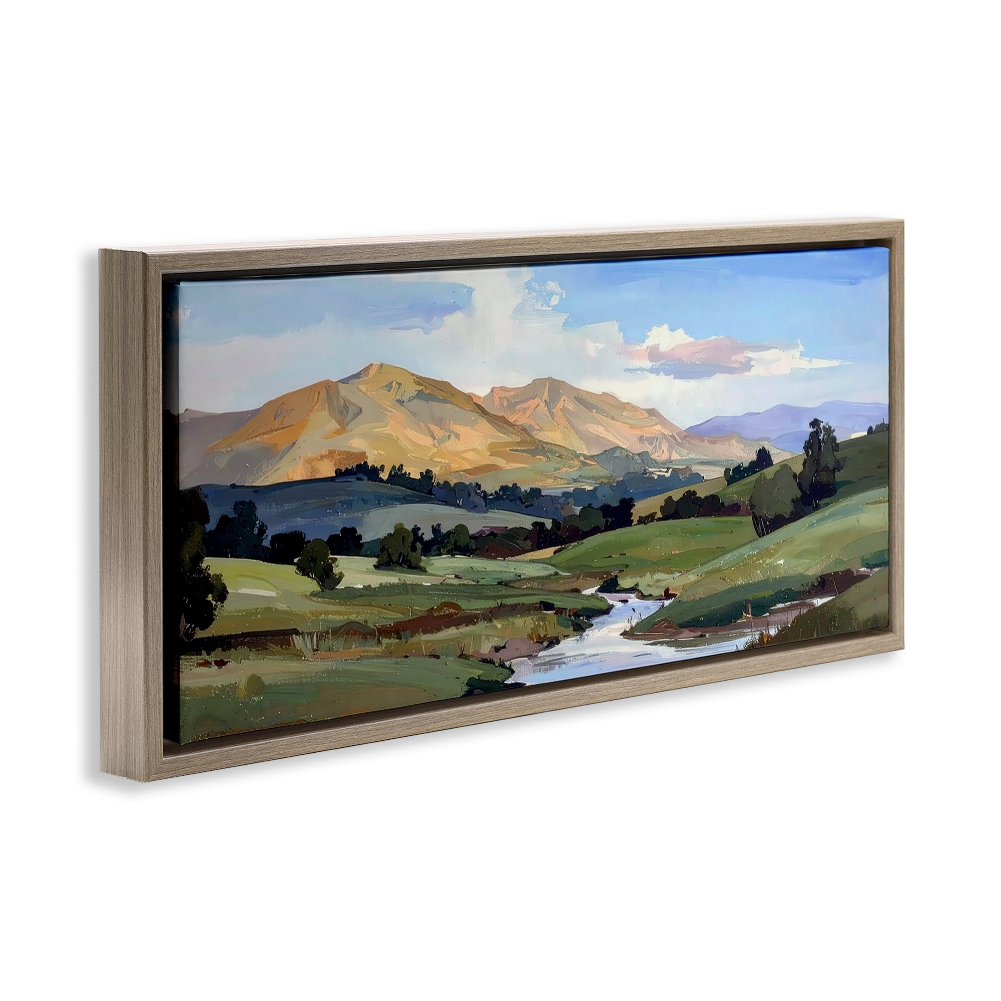 Stupell Industries Winding River Across Valley Brown Framed Floater Canvas Wall Art, design by Alonza Saunders