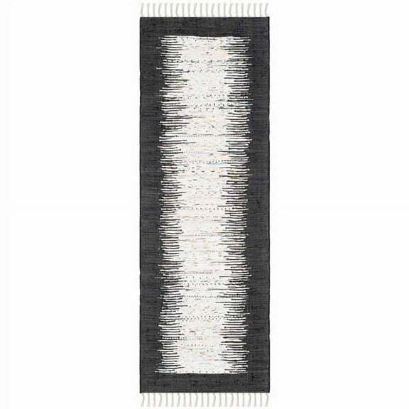 SAFAVIEH Montauk Tennyson Braided Border Cotton Runner Rug, Ivory/Black, 2'3" x 6'