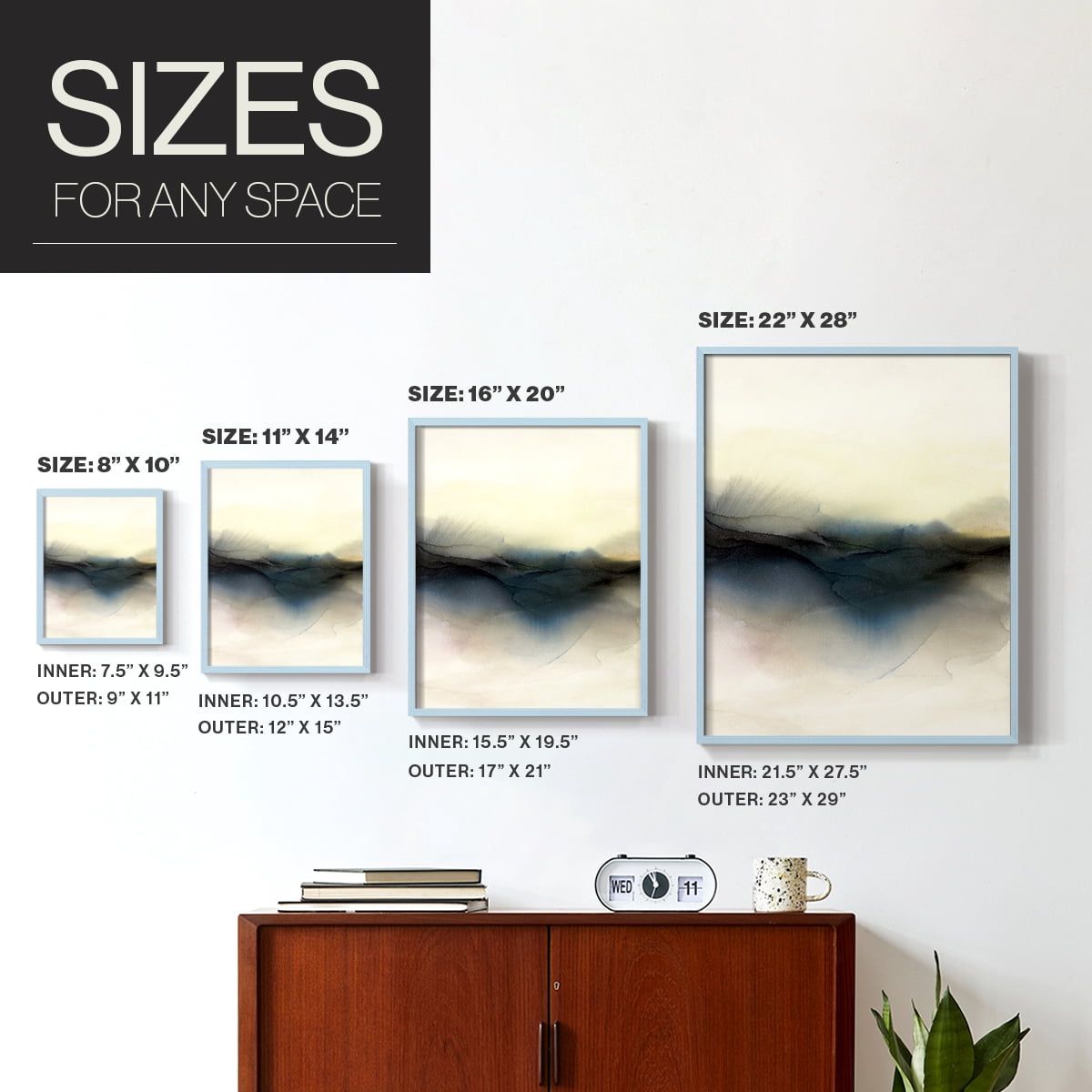 Continuum I Framed Print in Blue Solid Wood Framed Print No Nail Hanging
