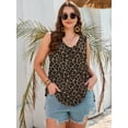 thumbnail image 6 of SHOWMALL Women's Plus Size Summer Tank Top, Soft Stretchy V Neck Pleated Tunic for Travel and Lounge, Classic Leopard Brown 1X Sleeveless Side Slit Casual Layering Sun Shirt, 6 of 8