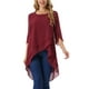 thumbnail image 1 of INSPIRAR CHIC Blusa de Chifón Asimétrica de Cuello Redondo para Mujeres con Mangas de 3/4 y Volantes, Color Rojo Vino, Talla S, 1 of 6