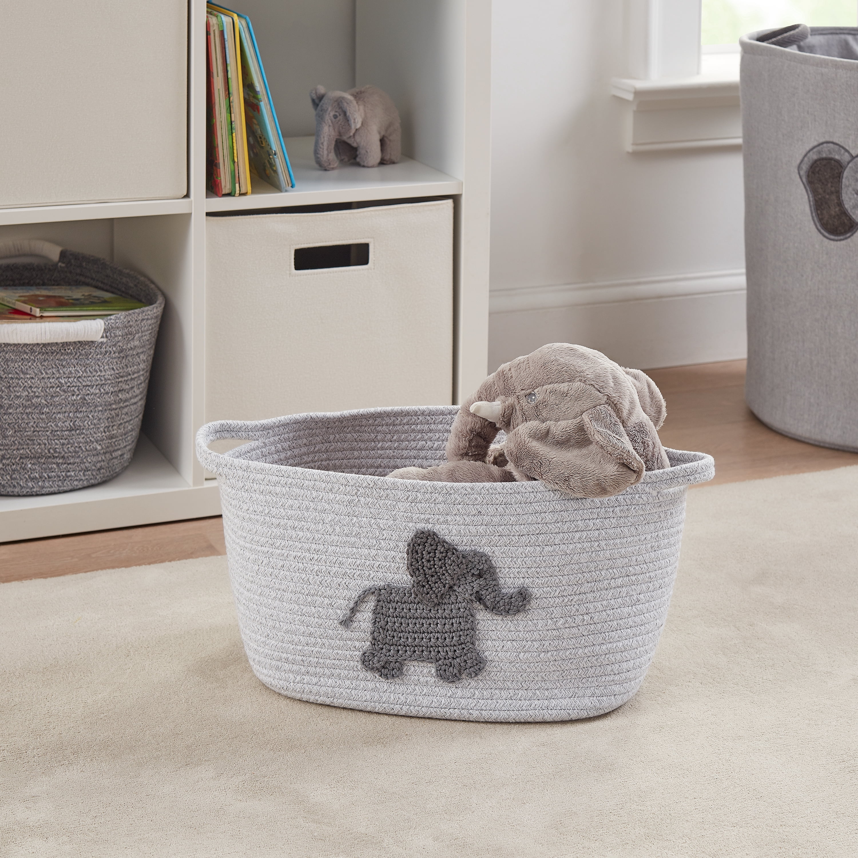 Better Homes & Gardens Cotton Rope Rectangle Tote Bin, Elephant Crochet