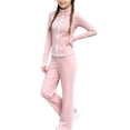 thumbnail image 3 of Husipze Sports Two Piece Yoga Set Girls Straight Leg Elastic Waist Flare Soft Pants and Stretchy Athletic Zipper Jacket Sweatsuit for Kids Pink 5-6 Years, 3 of 9