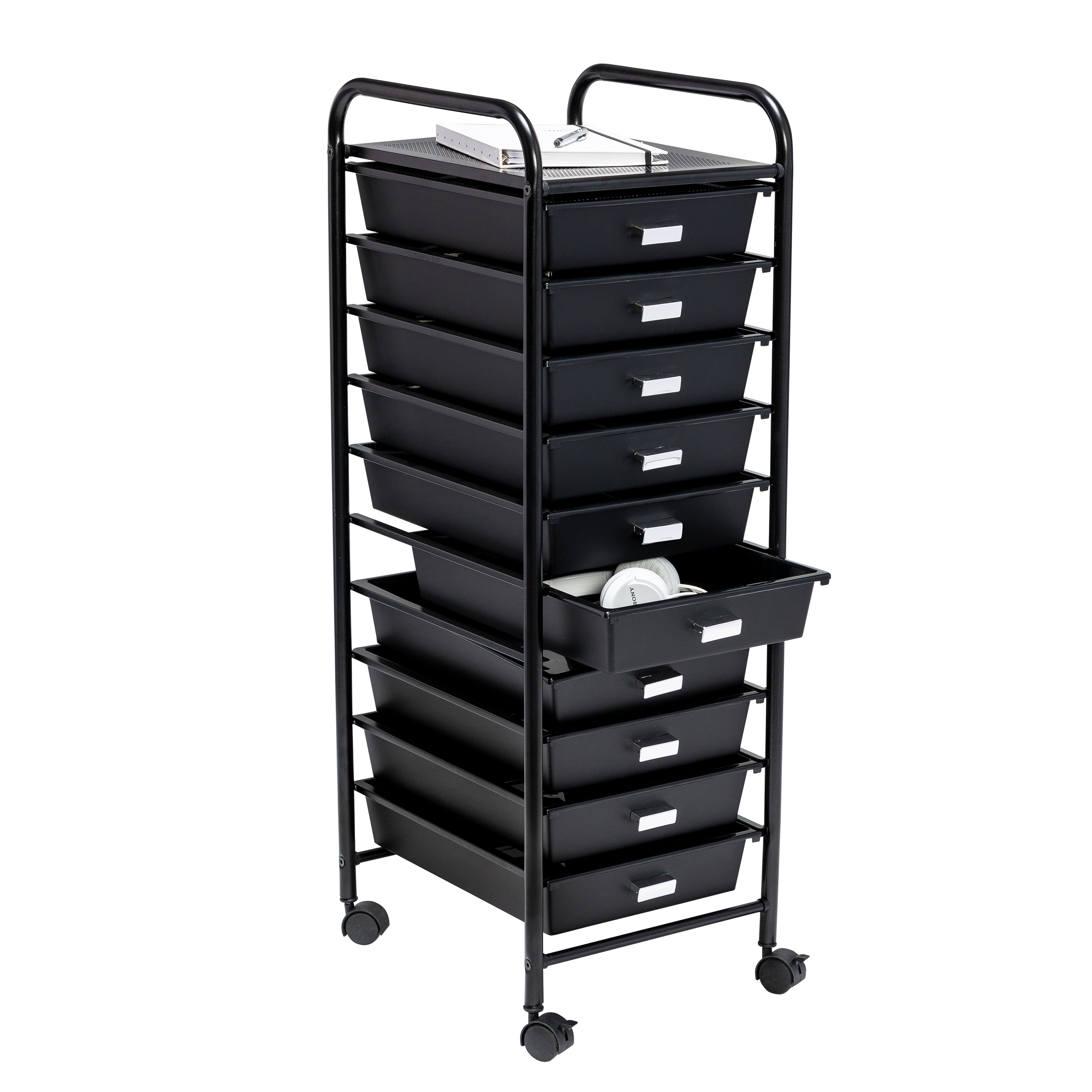 Honey-Can-Do Metal Frame Rolling Storage Cart with 10 Plastic Drawers, Black - image 4 of 9