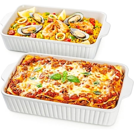 9x13 Casserole Dish Set of 2 – Deep 4.2 Qt Matte White Porcelain Baking Dishes, Oven- and Microwave-Safe