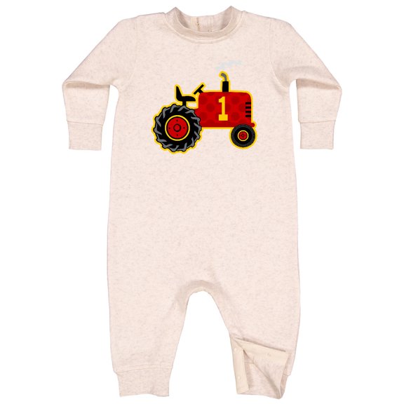 Inktastic Red Tractor 1st Birthday Baby Fleece Romper