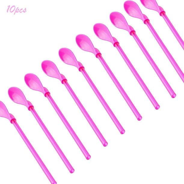Xihbxyly Juego de Cucharas para Mezclar, Cucharas de Plástico Versátiles para Mezclar, Pajita Reutilizable para Té, Agitador de Bebidas Multifuncional, Perfecto para Fiestas y Bodas, Disfruta de Tus
