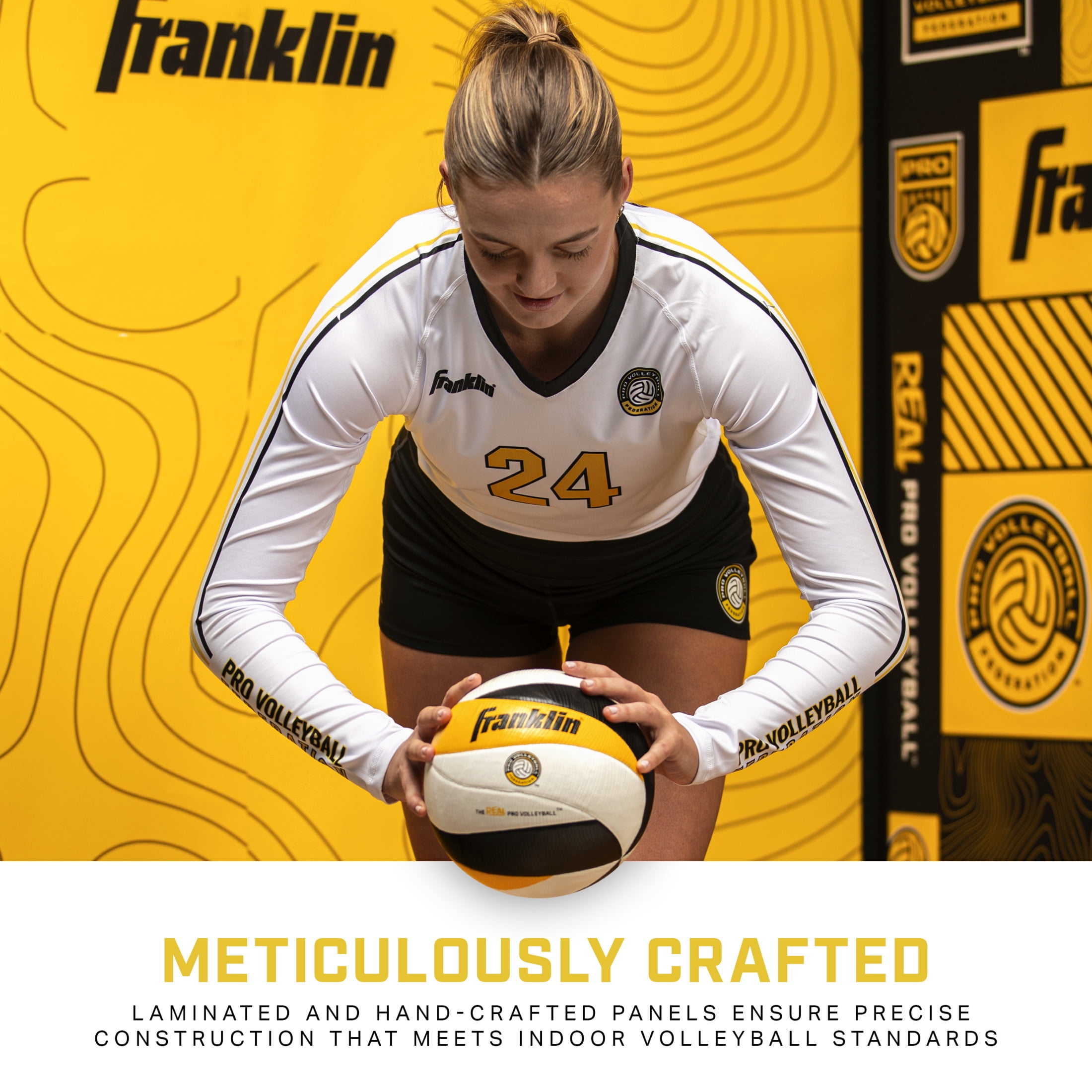 Franklin Sports PVF REAL Pro Indoor Game Volleyball - Official Size Professional Indoor Volleyball for Match Play - 12 Panel Microfiber Cover Game Volleyball Ball - Volleyball + Pump with Needle Set