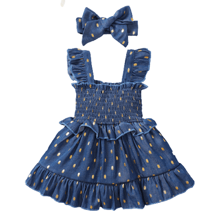 

NZRVAWS Baby Girls Outfits 6 Months Baby Girls Straps Wave Point Dress 9 Months Baby Girls Headband 2Pcs Clothes Set For Summer Blue