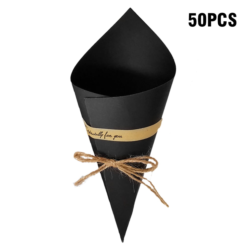 Confetti Cones with 50 Stickers 50 Ropes 1 Roll Tape Kraft Paper Cones 50 Pcs Wedding Kraft Paper Cones Retro Kraft Paper Cones Bouquet Candy Chocolate Bags Boxes for Banquet Party Gifts Packing