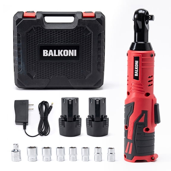 BALKONI Cordless Electric Power Ratchet Wrench Set, 3/8" Drive Size, 12V, 2.0 Ah Battery, 40 Ft-lbs Electric Ratchet with 7 Sockets