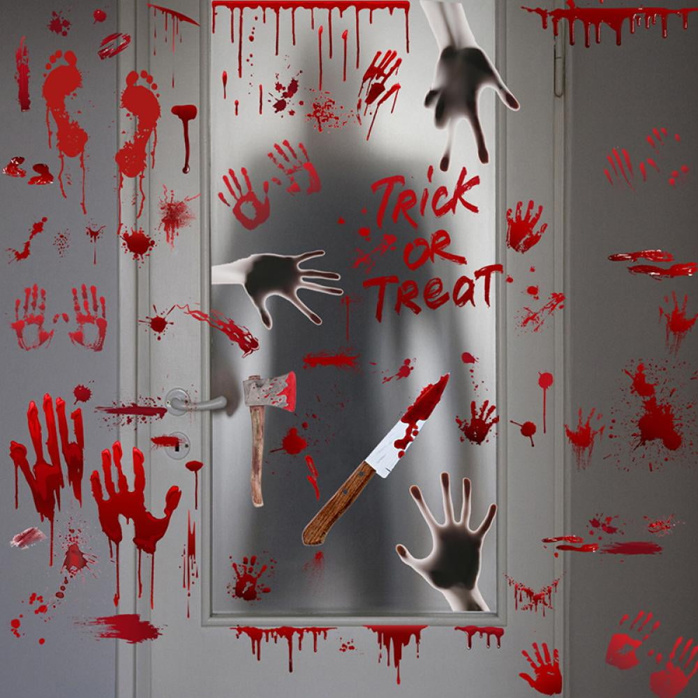 Halloween Decorations Bloody Handprint Stickers-103PCS Halloween Bloody Window Wall Clings Floor Decals Bloodstains Stickers 8 Sheets Bloody Fingerprint Stickers for Halloween Party Supplies Decor